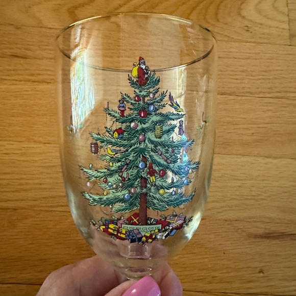 Spode Water Goblets 16 oz  Set of Seven (7) Christmas Tree Pedestal Gold Rim - Picture 8 of 15